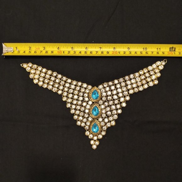 Gold blue turquoise Indian Jewelry necklace - Picture 1 of 4